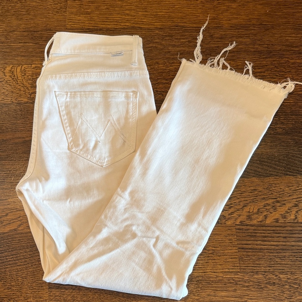 MOTHER insider crop step fray white Jeans